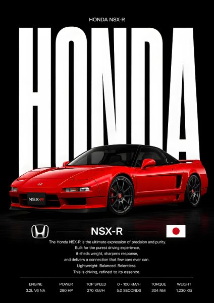 Honda NSX-R, Car Araba Posteri – Duvar Tablosu duvarda gerçek ölçek