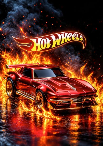 Hot Wheels Red Corvette in Flames Araba Posteri – Duvar Tablosu duvarda gerçek ölçek