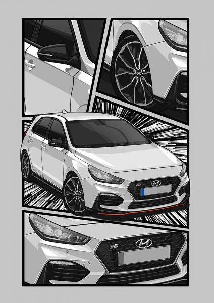 Hyundai i30 N Araba Posteri – Duvar Tablosu duvarda gerçek ölçek