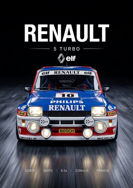 iconic sleek Renault 5 Turbo Rally Car Araba Posteri – Duvar Tablosu poster görseli