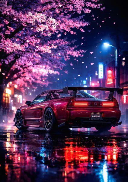in japan Red Honda NSX Under Cherry Blossoms Araba Posteri – Duvar Tablosu duvarda gerçek ölçek