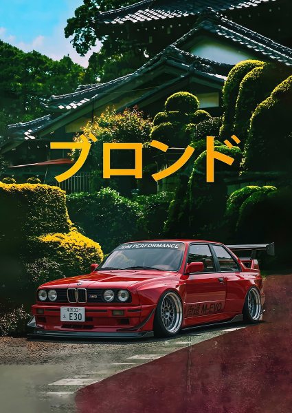 in japan sleek Red BMW E30 JDM Style car Araba Posteri – Duvar Tablosu