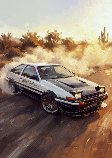 Initial D AE86 Drifting in Desert Araba Posteri – Duvar Tablosu poster görseli