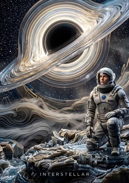 Interstellar Astronaut and Black Hole Film Posteri – Duvar Tablosu duvarda gerçek ölçek
