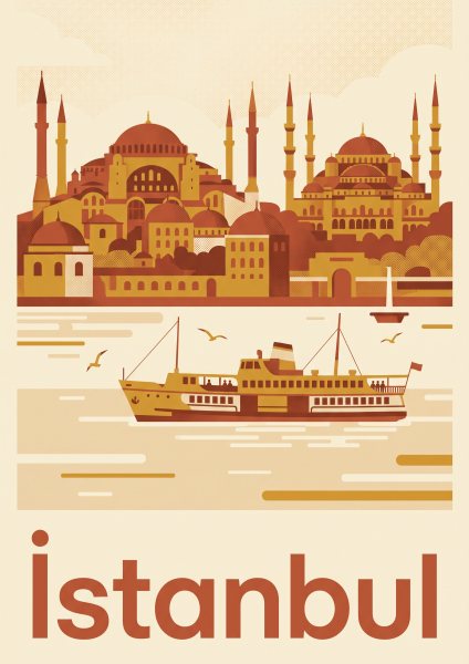 İstanbul Boğazı Poster – Mid-century (A4 / A3, Çerçeveli – Çerçevesiz)