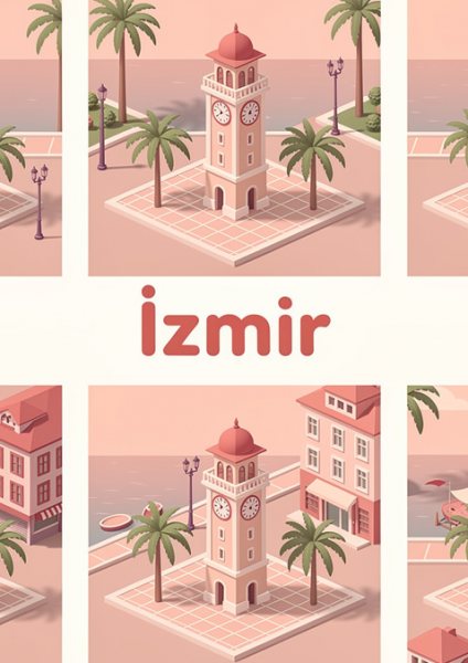 İzmir Saat Kulesi Posteri – İzometrik 3D Duvar Tablosu