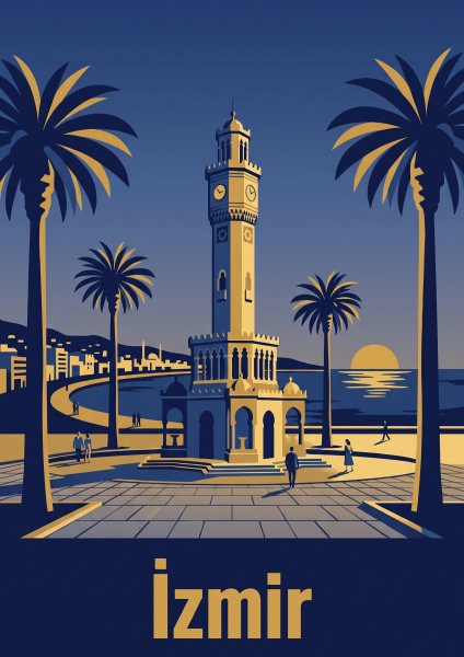 İzmir Saat Kulesi Posteri – Seyahat afişi Duvar Tablosu