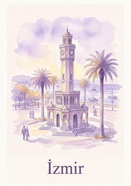 İzmir Saat Kulesi Posteri – Suluboya Duvar Tablosu