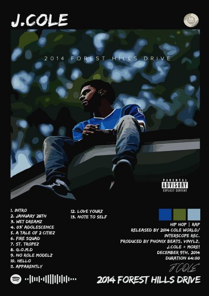 J Cole 2014 Forest Hills Drive Müzik Posteri – Duvar Tablosu duvarda gerçek ölçek