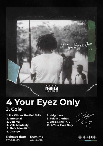 J. Cole - 4 Your Eyez Only Müzik Posteri – Duvar Tablosu duvarda gerçek ölçek