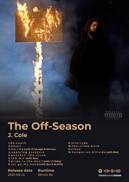 J. Cole - The Off-Season Album Cover Müzik Posteri – Duvar Tablosu duvarda gerçek ölçek