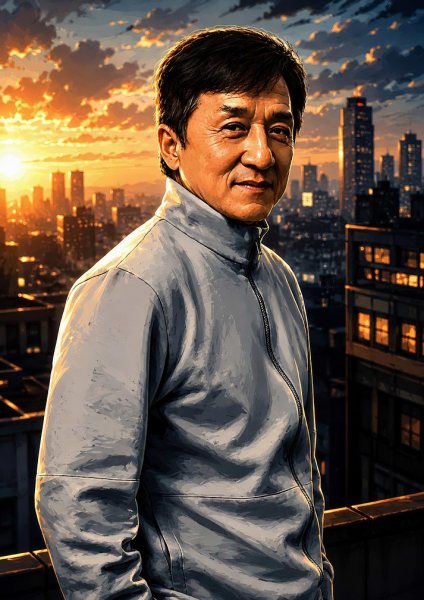 Jackie Chan Portrait at Sunset Film Posteri – Duvar Tablosu duvarda gerçek ölçek