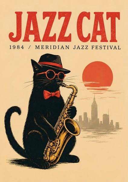 Jazz Cat Meridian Jazz Festival Müzik Posteri – Duvar Tablosu duvarda gerçek ölçek