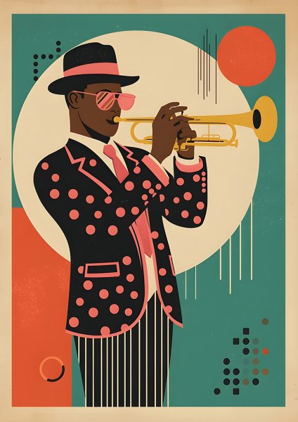 Jazz Trumpeter in Polka Dot Suit Müzik Posteri – Duvar Tablosu poster görseli