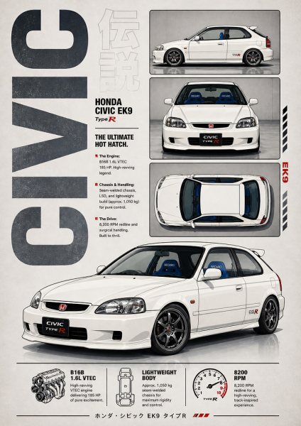 JDM Legacy : Honda Civic Type R Araba Posteri – Duvar Tablosu poster görseli
