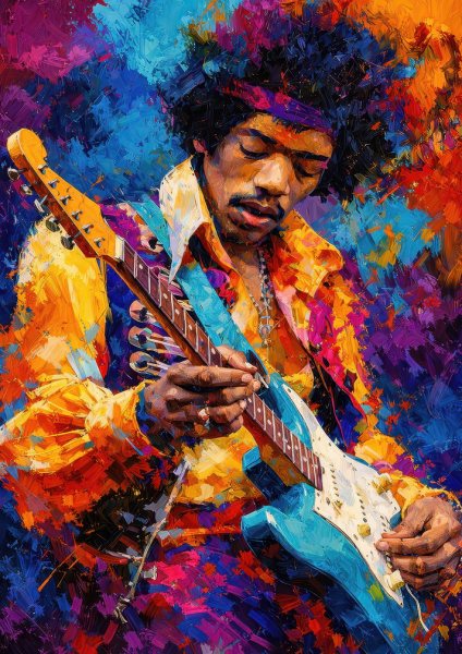 Jimi Hendrix Playing Guitar Müzik Posteri – Duvar Tablosu duvarda gerçek ölçek