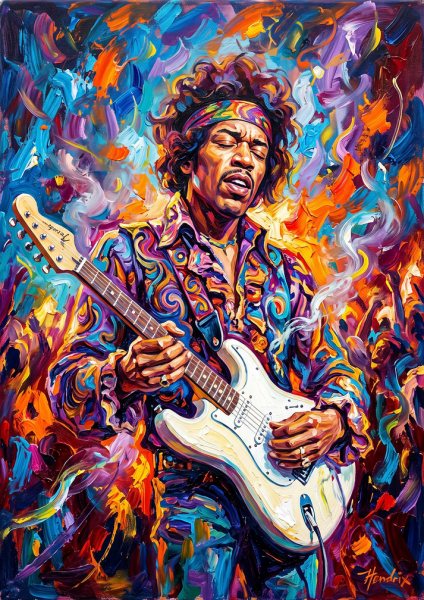 Jimi Hendrix Vibrant Oil Painting Müzik Posteri – Duvar Tablosu poster görseli