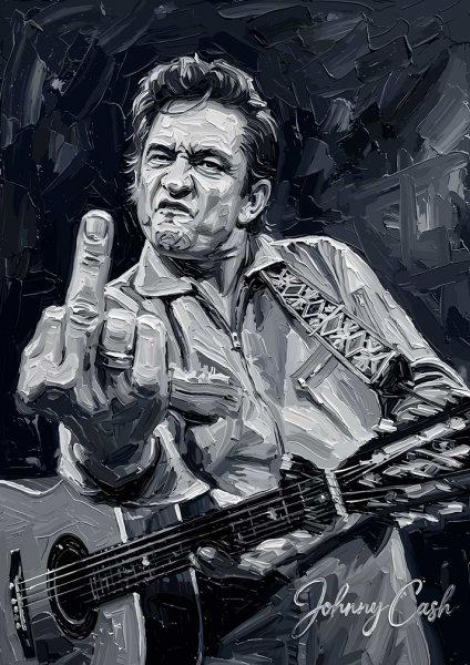 Johnny Cash Middle Finger Portrait painting Müzik Posteri – Duvar Tablosu