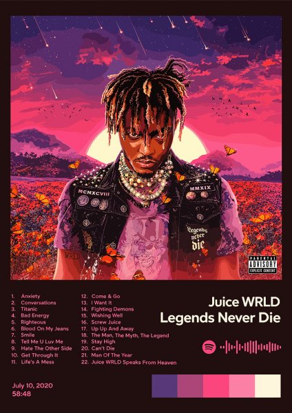 Juice WRLD Legends Never Die music Müzik Posteri – Duvar Tablosu duvarda gerçek ölçek