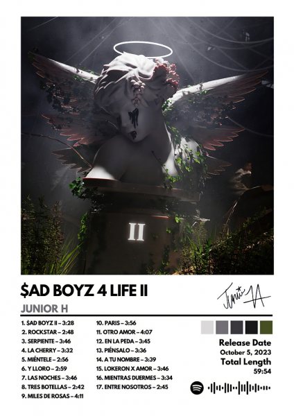 junior H SAD BOYZ 4 LIFE II Album Cover Müzik Posteri – Duvar Tablosu duvarda gerçek ölçek