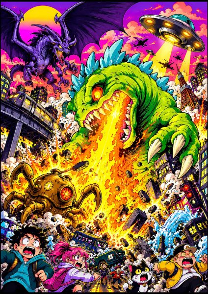 Kaiju City Destruction Pixel Art Film Posteri – Duvar Tablosu poster görseli