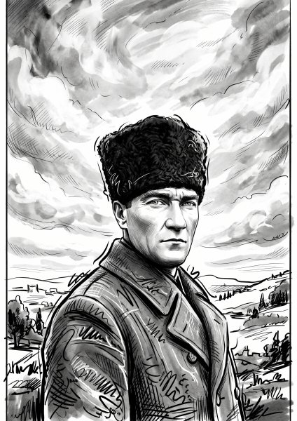 Kalpaklı Atatürk Portresi Posteri – Tipografi Duvar Tablosu