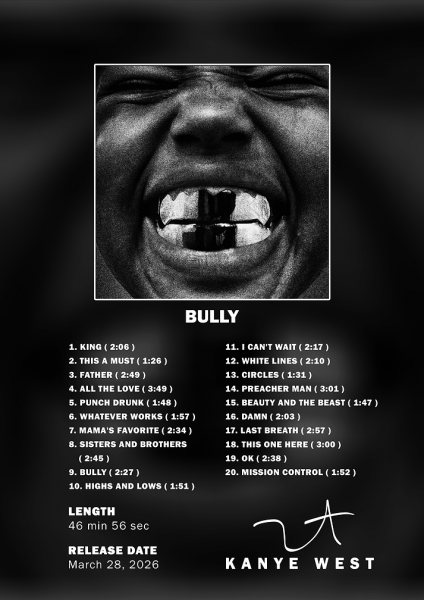 Kanye West Bully Album Tracklist Müzik Posteri – Duvar Tablosu duvarda gerçek ölçek