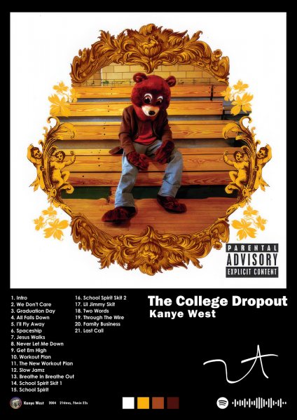 Kanye West - College Dropout Album Cover Müzik Posteri – Duvar Tablosu duvarda gerçek ölçek