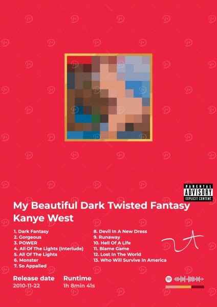 Kanye West - Dark Twisted Fantasy Album Müzik Posteri – Duvar Tablosu poster görseli