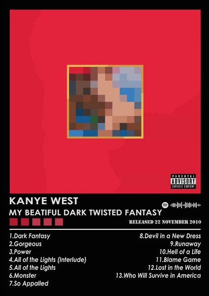 Kanye West My Beautiful Dark Twisted Fantasy Müzik Posteri – Duvar Tablosu poster görseli
