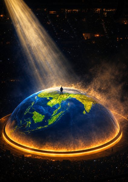 KANYE WEST Standing on Glowing Earth Sphere Müzik Posteri – Duvar Tablosu poster görseli