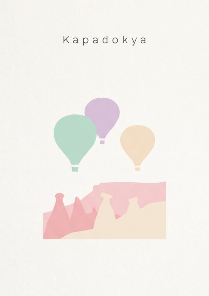 Kapadokya Balonları Poster – Minimal (A4 / A3, Çerçeveli – Çerçevesiz)