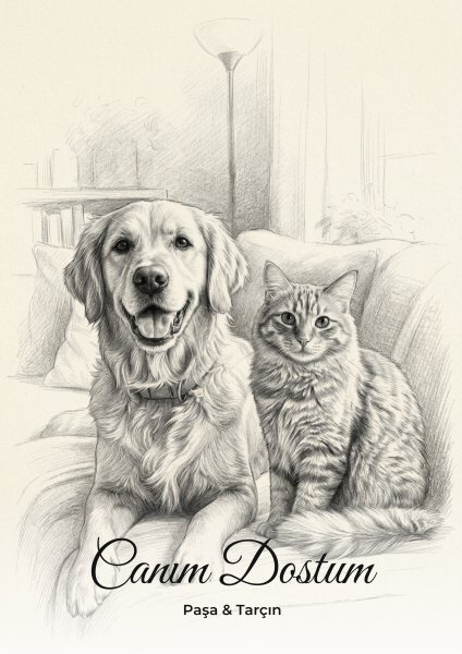 Fotoğraftan Karakalem Kedi & Köpek Portresi