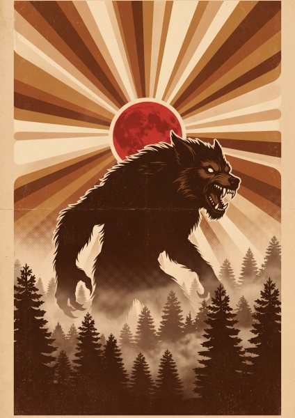 Karanlık Orman Kurt Adam Retro Posteri – Retro Duvar Tablosu