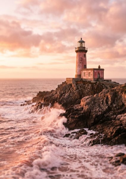 Kayalıkta Deniz Feneri Posteri – Sanat fotoğrafı Duvar Tablosu