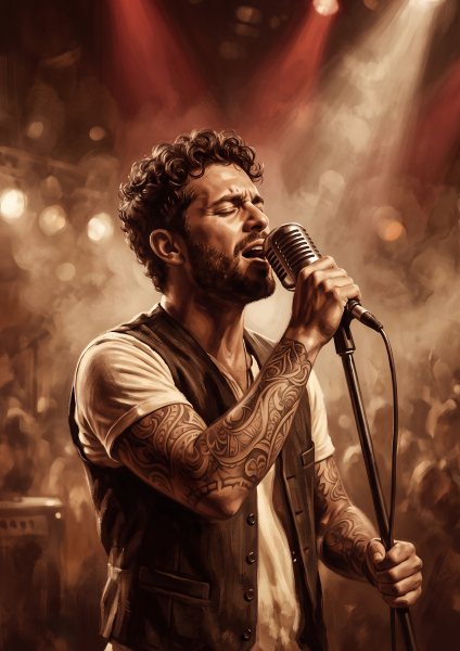 Kırmızı Işıklar Altında Canlı Performans Posteri – Sinematik Duvar Tablosu duvarda gerçek ölçek