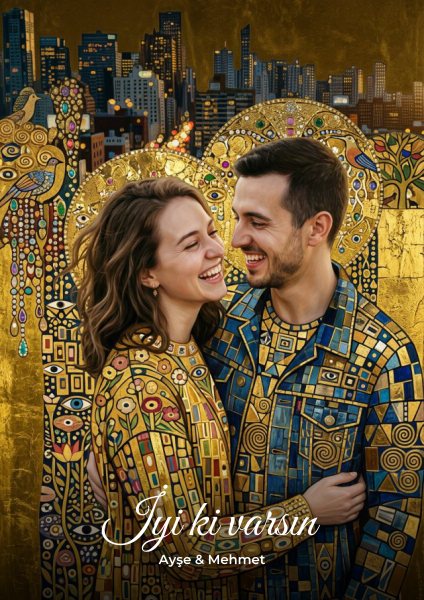 Klimt Altın Portre Tarzı Kişiye Özel Tablo