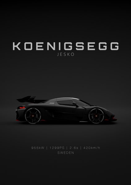 Koenigsegg Jesko Black - Specs Araba Posteri – Duvar Tablosu