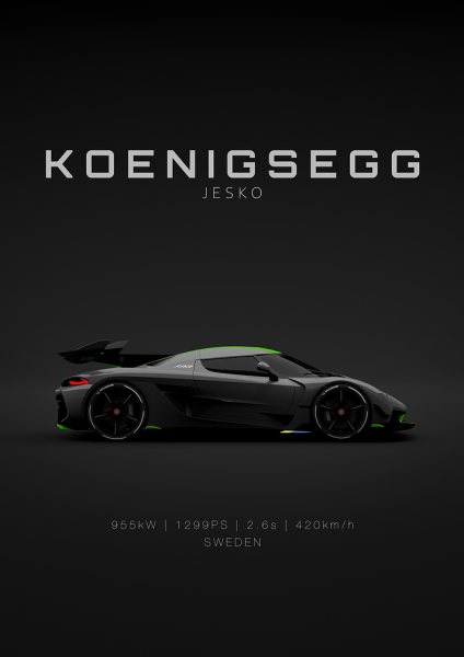 Koenigsegg Jesko Grey - Specs Araba Posteri – Duvar Tablosu duvarda gerçek ölçek