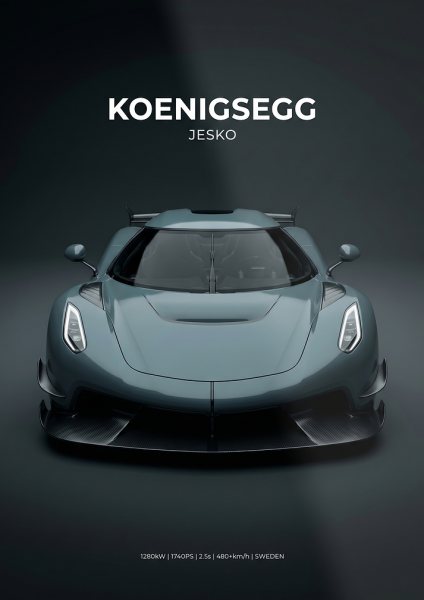 Koenigsegg Jesko Hypercar Araba Posteri – Duvar Tablosu duvarda gerçek ölçek