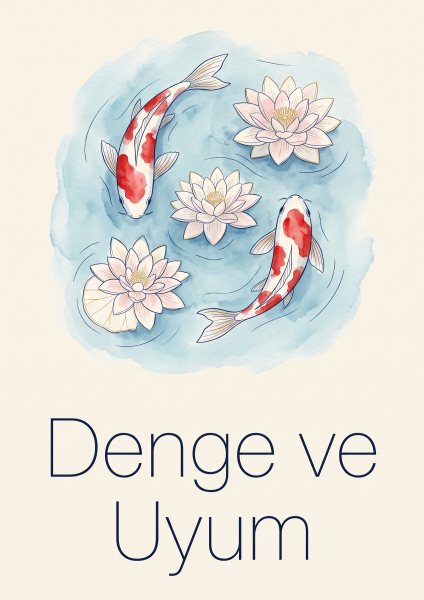 Koi Balığı ve Lotus Havuzu Posteri – Çizgi sanat Duvar Tablosu