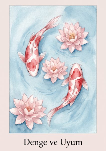 Koi Balığı ve Lotus Havuzu Posteri – Suluboya Duvar Tablosu