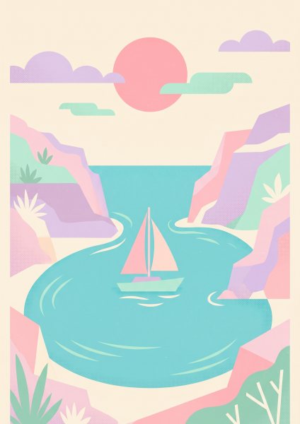 Koy ve Yelkenli Posteri – Mid-century Duvar Tablosu poster görseli