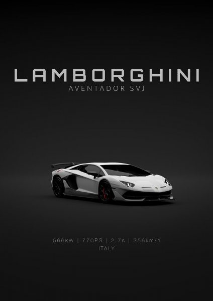 Lamborghini Aventador SVJ - White Front Specs Araba Posteri – Duvar Tablosu