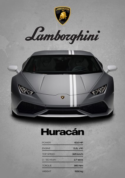 Lamborghini Huracan Araba Posteri – Duvar Tablosu duvarda gerçek ölçek