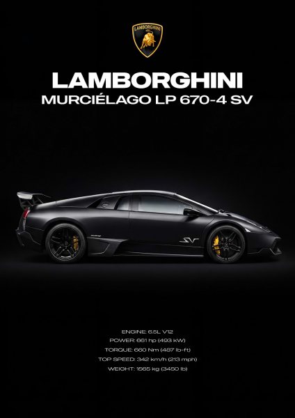 Lamborghini Murciélago LP 670-4 SV Araba Posteri – Duvar Tablosu duvarda gerçek ölçek