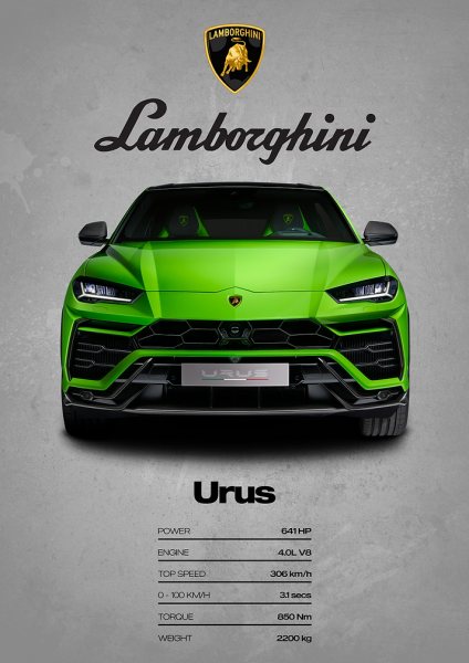 Lamborghini Urus Front View Araba Posteri – Duvar Tablosu duvarda gerçek ölçek
