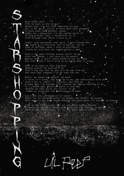 Lil Peep Star Shopping Lyrics Müzik Posteri – Duvar Tablosu duvarda gerçek ölçek