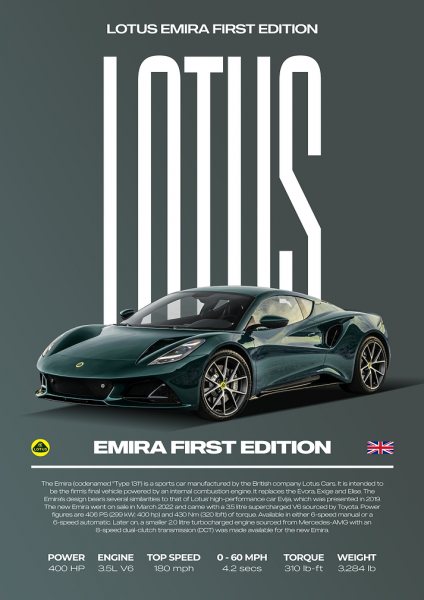 Lotus Emira First Edition Car Araba Posteri – Duvar Tablosu duvarda gerçek ölçek