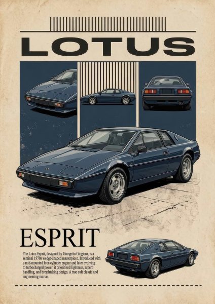 Lotus Esprit Vintage Car Araba Posteri – Duvar Tablosu duvarda gerçek ölçek